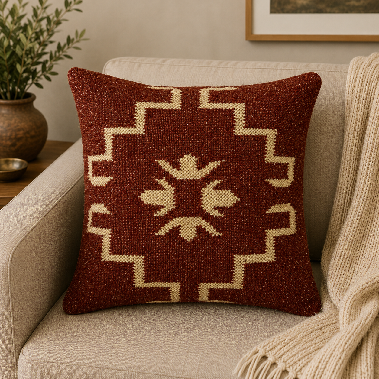 Multicolor Kilim Cushion Cover | Red Grey Black Geometric Woven Pillow | Tribal Boho Accent